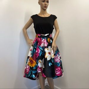 Alexa. B Nites Special Occassion Fit & Flare Dress Black w/ Pink, Teal & Orange